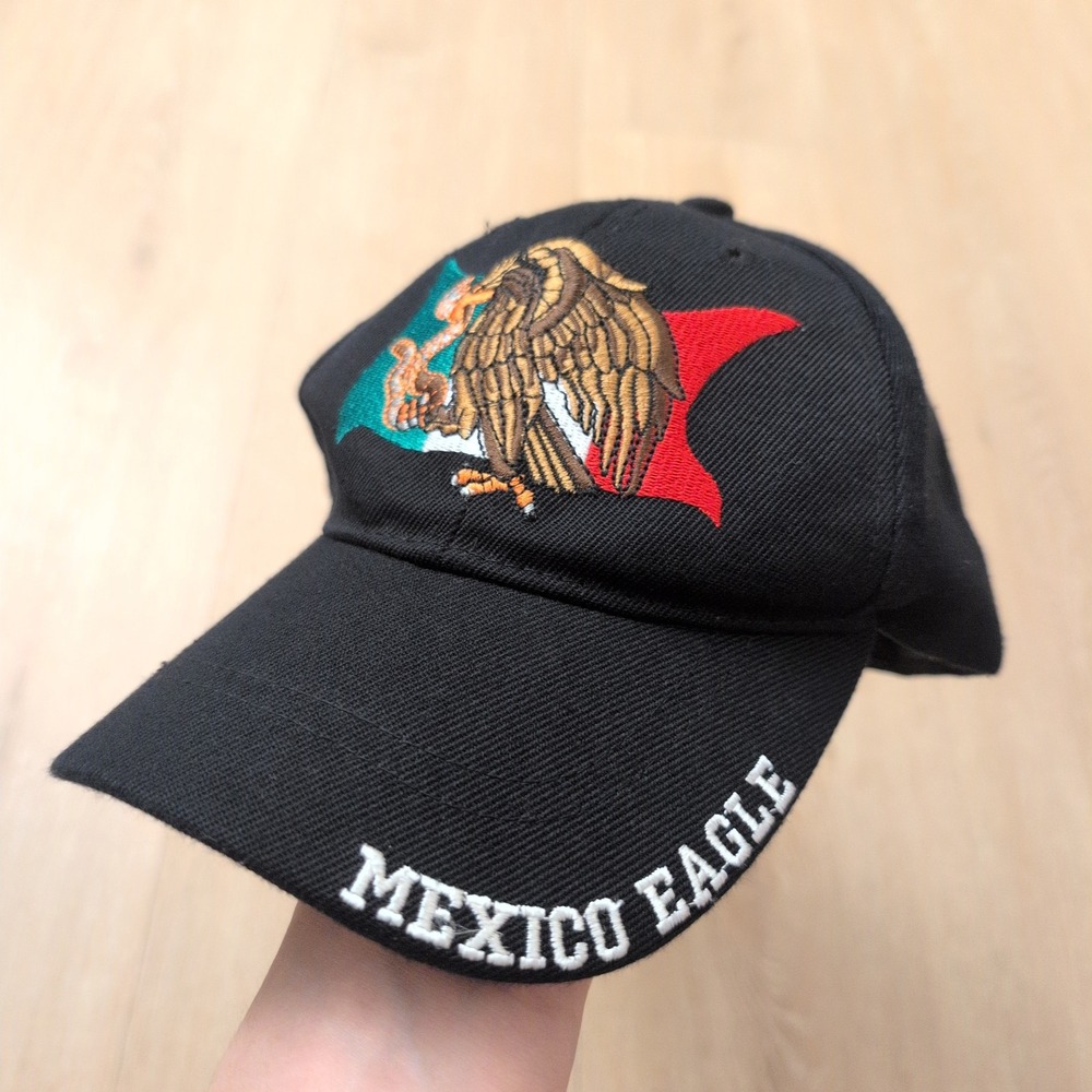 Pacific Headwear Mexico Eagle Flag Embroidered Black Baseball Cap Hat Adjustable